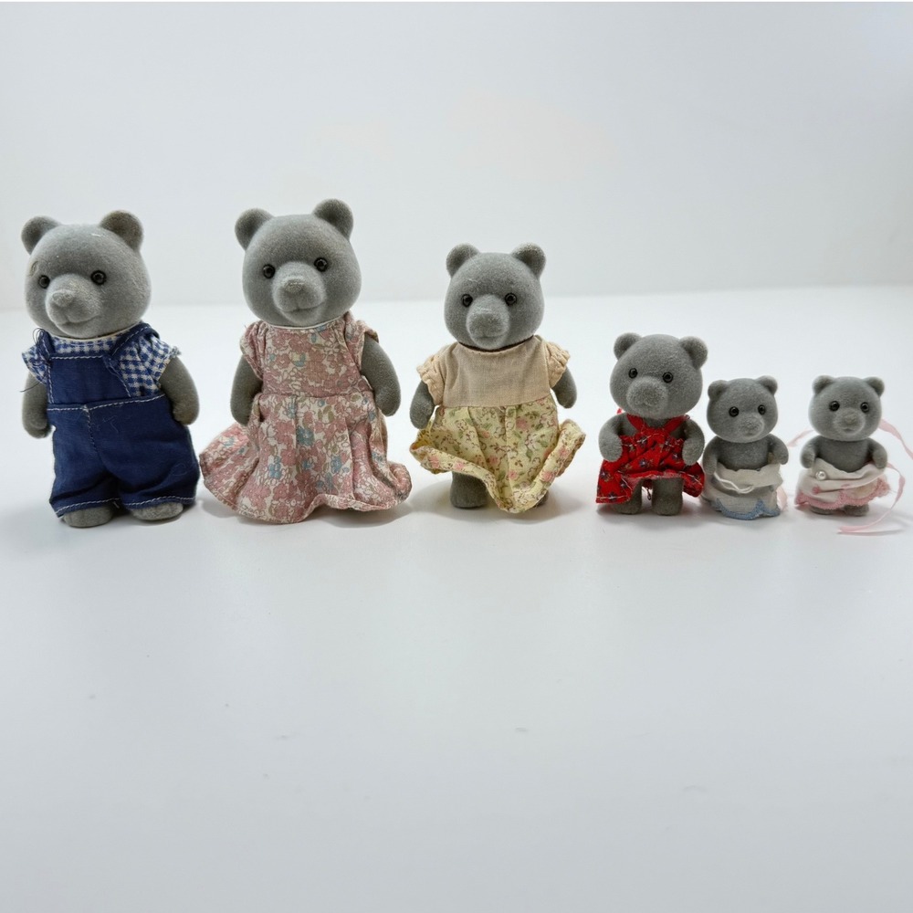 Vintage‎ Sylvanian Families Calico Critters Evergreen Gray Bear Family Set of 6